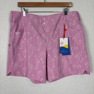 Wild Rye Women's Shorts SZ 12 Pink Flamingo Print Golf Bike Active‎ NEW